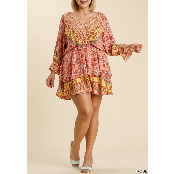 Umgee Boho Gypsy Floral Layered Mini Dress - Picture 2 of 6